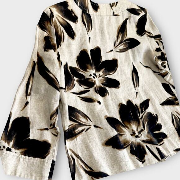 JM Collection Petite 100% Linen Floral 3/4 Sleeves Button Up Top Blouse Size 10P - Picture 9 of 13